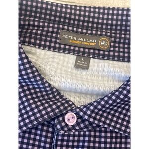 Peter Millar Mens Large Gingham Polo Shirt Summer Comfort Short Sleeve Button Up